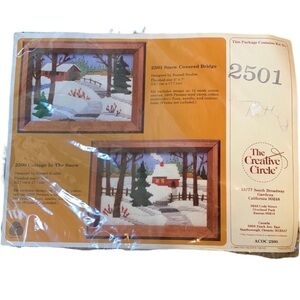 Vintage The Creative Circle Snow Covered Bridge embroidery kit New
